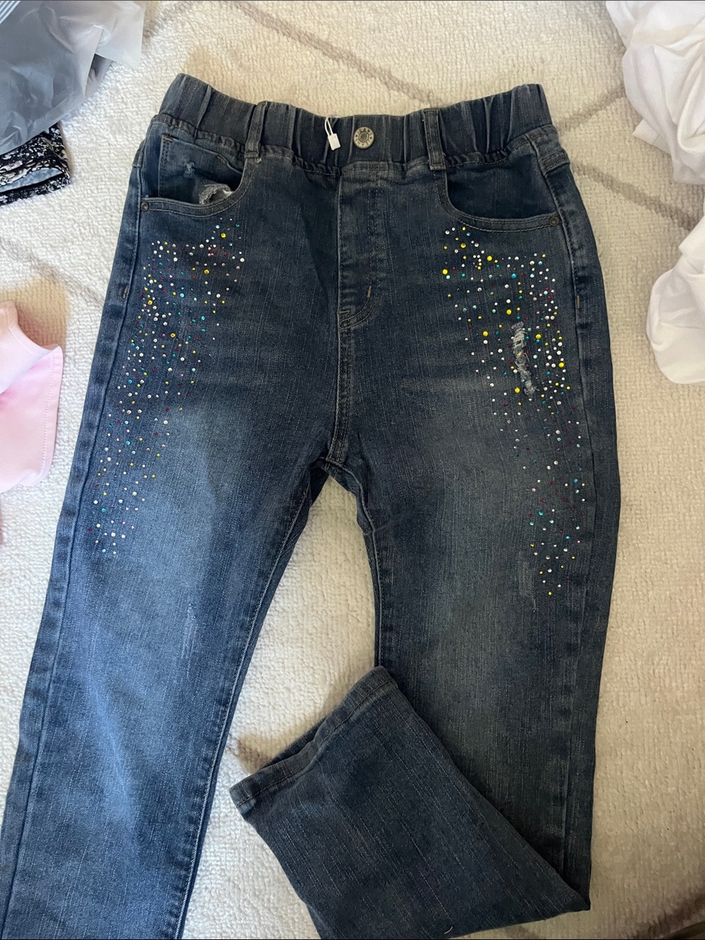 Dark Wash Jeans with Multicolor Stud Detail